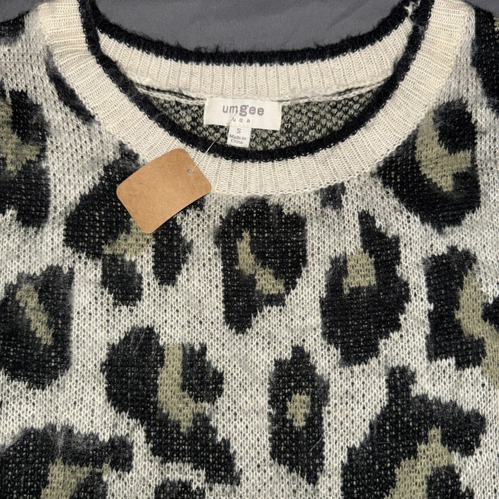 NWT Umgee Leopard Print Fuzzy Mini Sweater Dress, Size S, Cozy - Picture 2 of 6